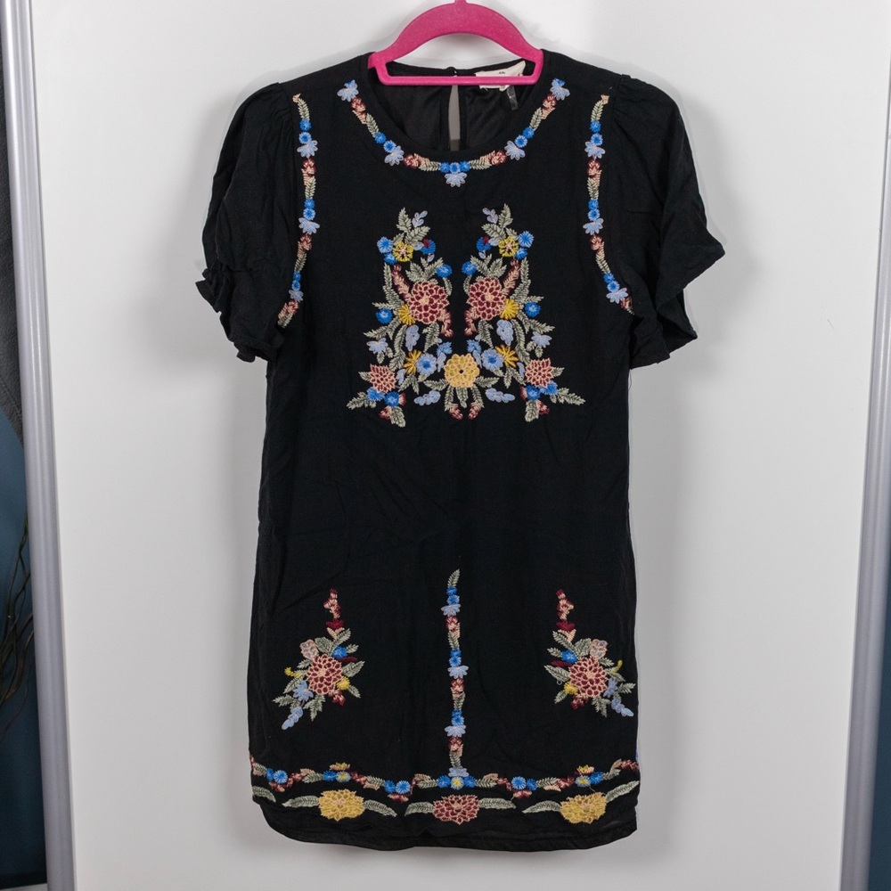Embroidered Mini Shift Dress